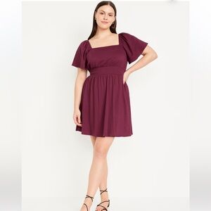 Waist-Defined Flutter-Sleeve Mini Dress